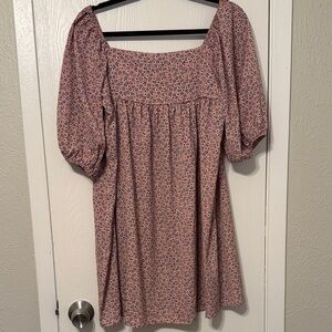 Petal & Pup Floral Square-Neck Puff Sleeve Women’s Dress— Pink